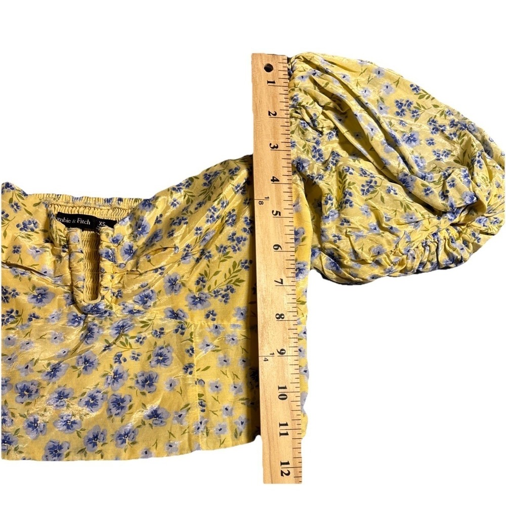 Abercrombie & Fitch Cottagecore Women's Crop Top Yellow Floral Puff Sleeve Sz XS - Picture 3 of 7